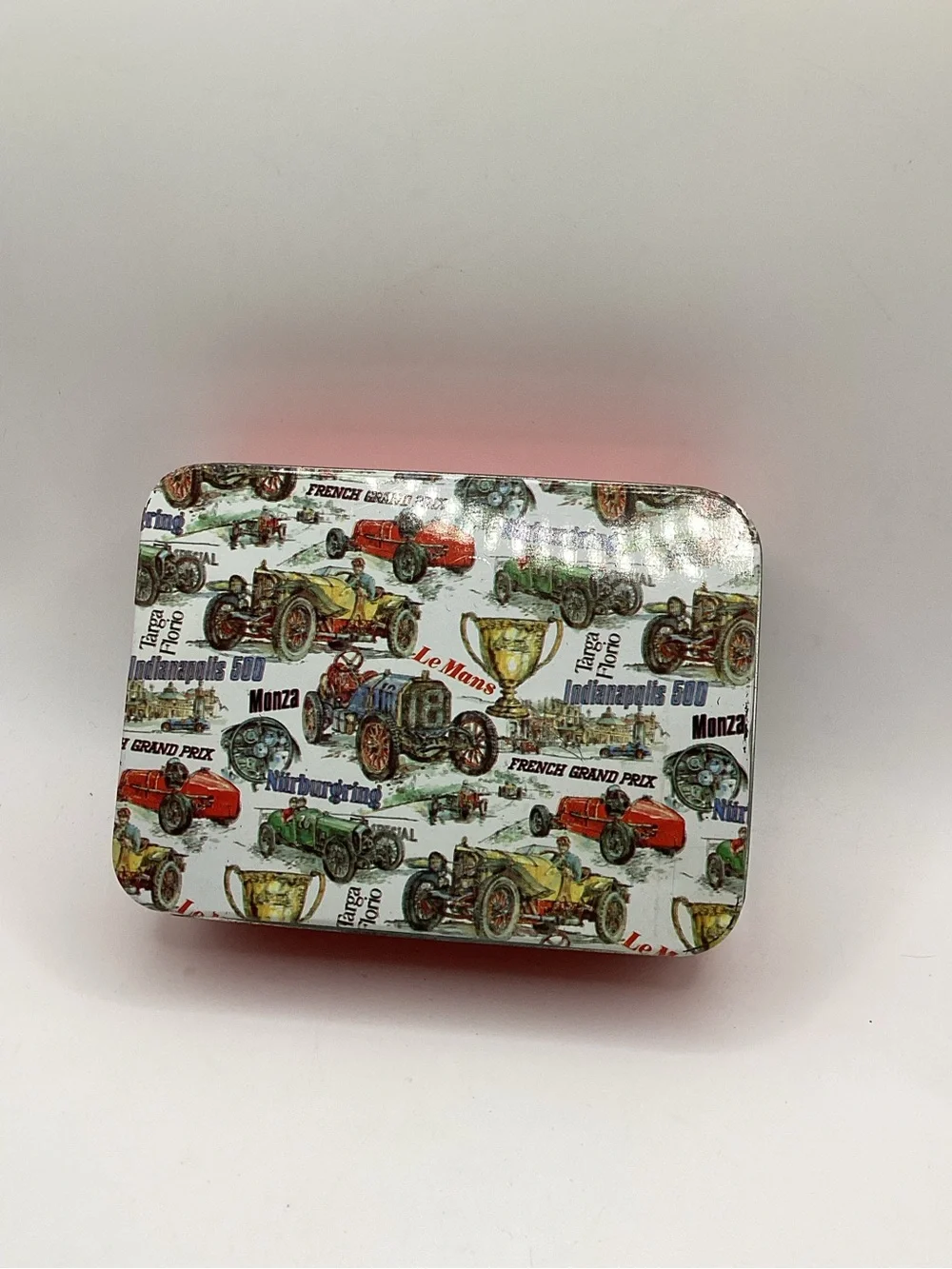 Vintage Race Car Tin Storage Box with note paper